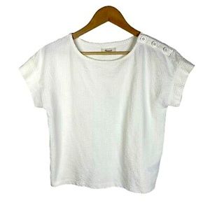 L, white, short sleeve, bottom shoulder, ribbed